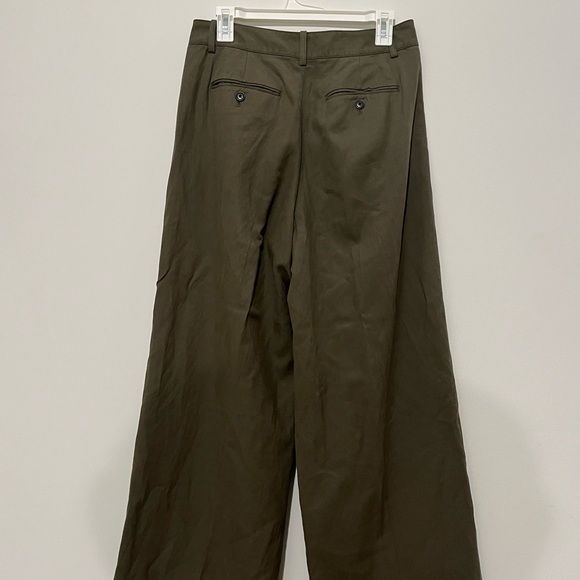 Madewell Harlow Wide Leg Pants Women 6 Olive Linen Blend High Rise Pleated - Picture 4 of 8